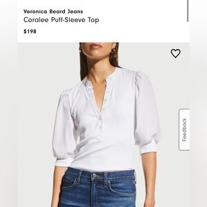 Veronica Beard Jeans Coralee Puff-Sleeve Top Size Large